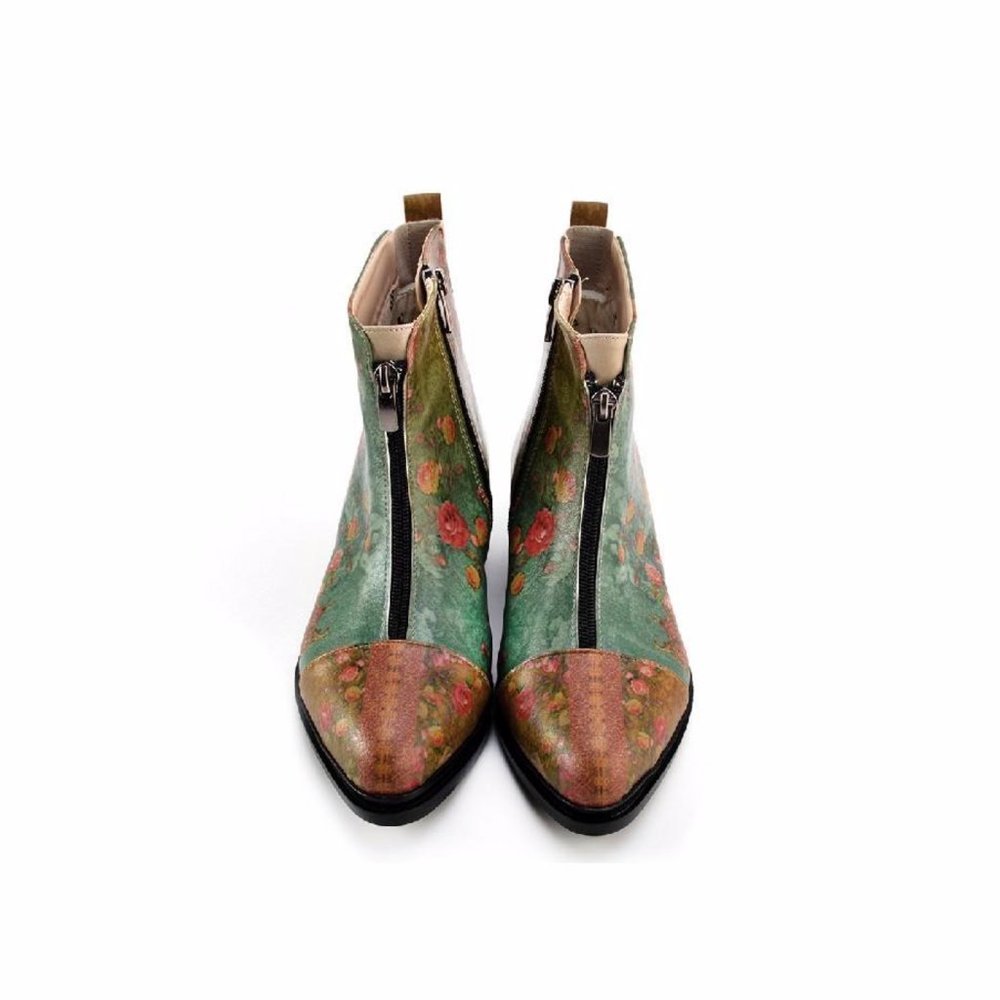 Goby Shoes - Green Floral Ankle Boots - Picture 2 of 5